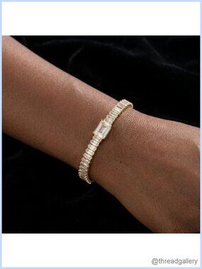 Rectangular Link Bracelet Baguette Tennis Wrist Jewelry